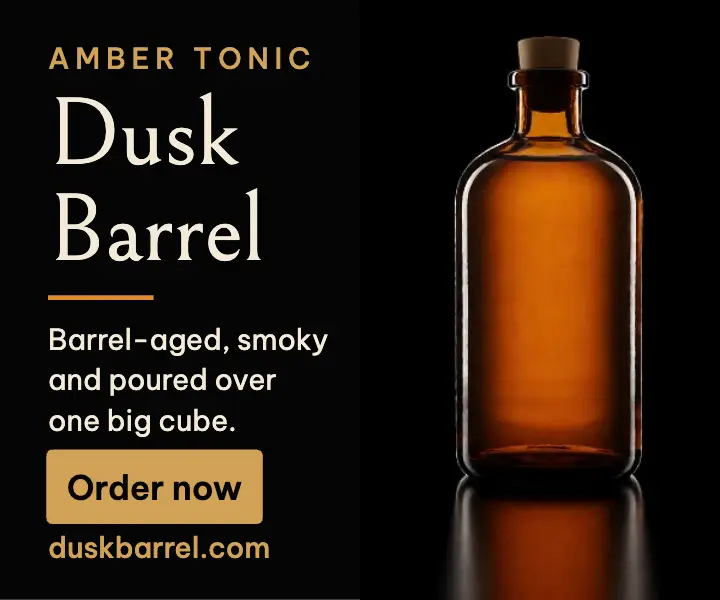 Dusk Barrel amber tonic rim-lit ad template