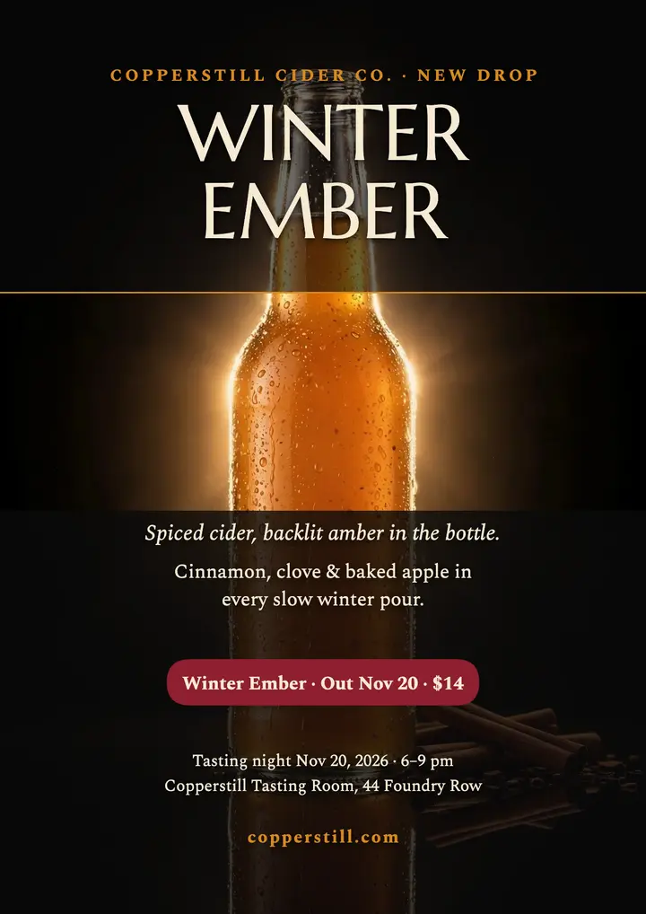 Copperstill Winter Ember cider launch flyer template