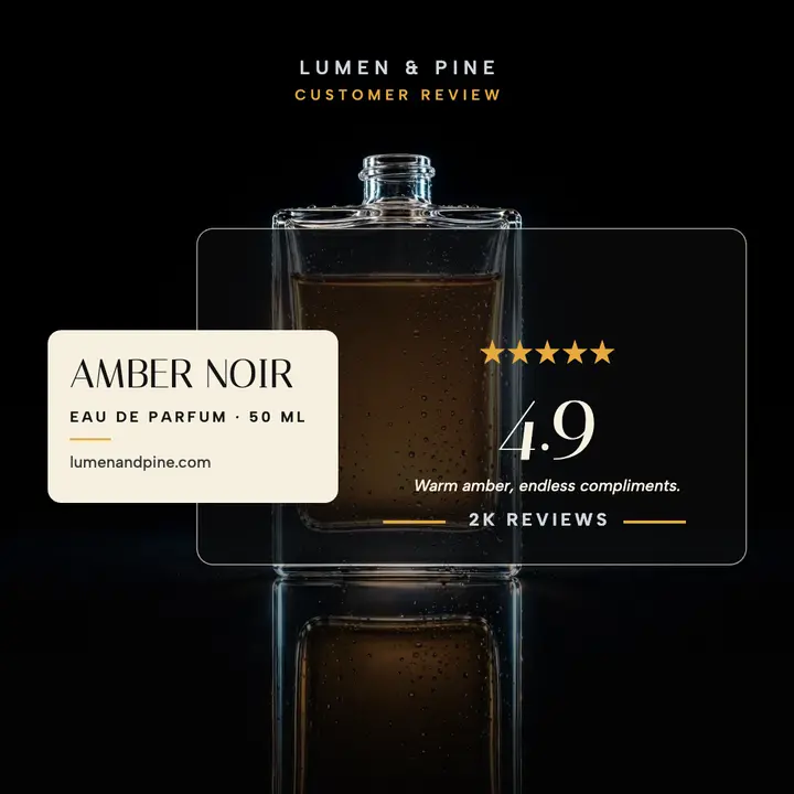Amber Noir perfume review card, black template