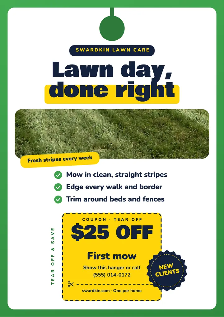 Swardkin lawn care door hanger with coupon template