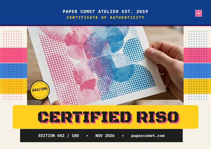 Paper Comet riso print certificate template