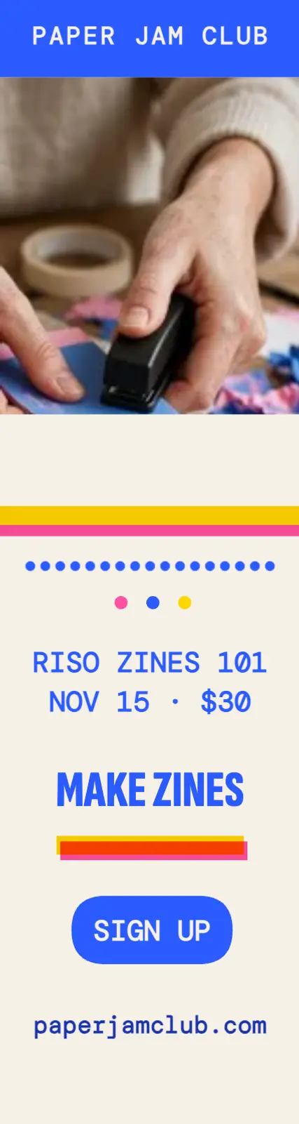 Paper Jam Club riso zine workshop skyscraper template