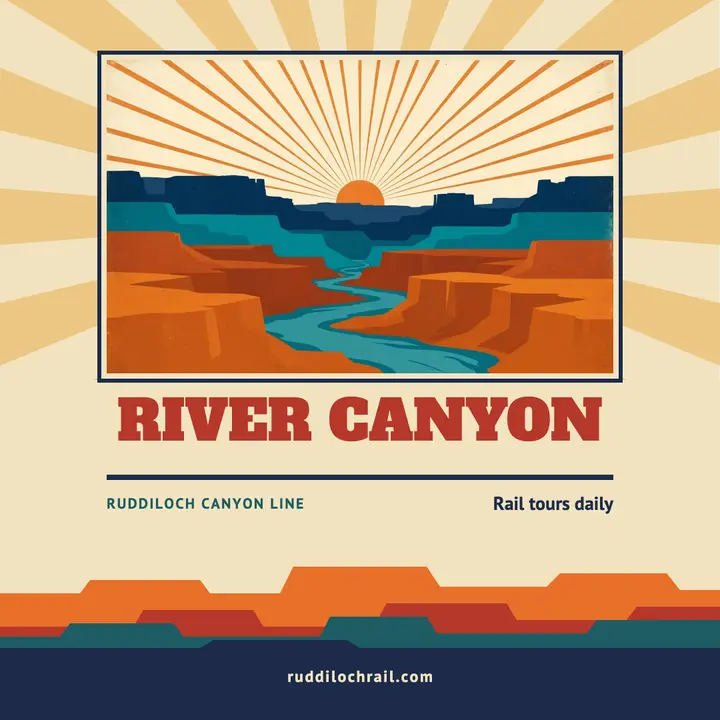 River Canyon rail tours screenprint travel poster template