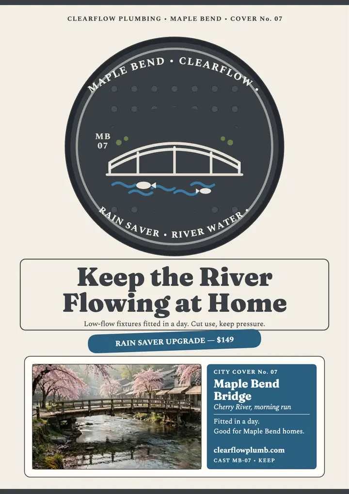 Clearflow Maple Bend river cover plumber flyer template