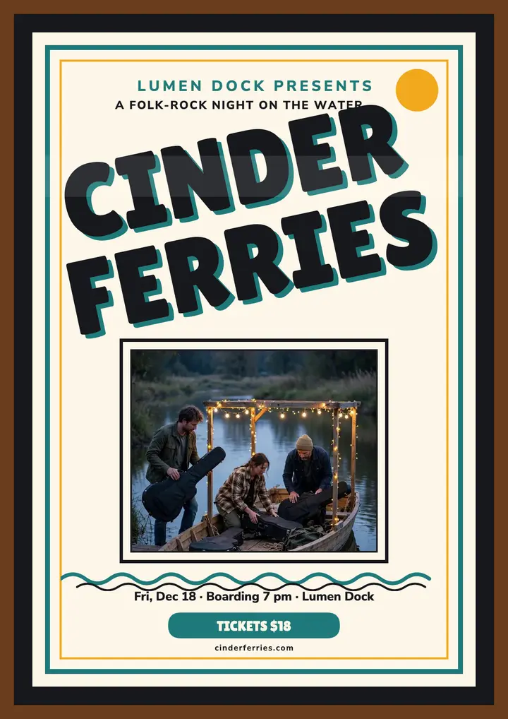 Cinder Ferries riverboat night flyer template