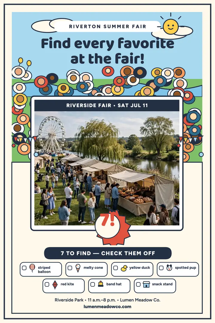 Riverton Summer Fair seek-and-find poster template