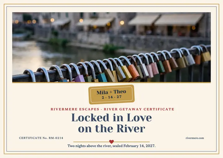Rivermere locked in love river certificate: river getaway certificate template