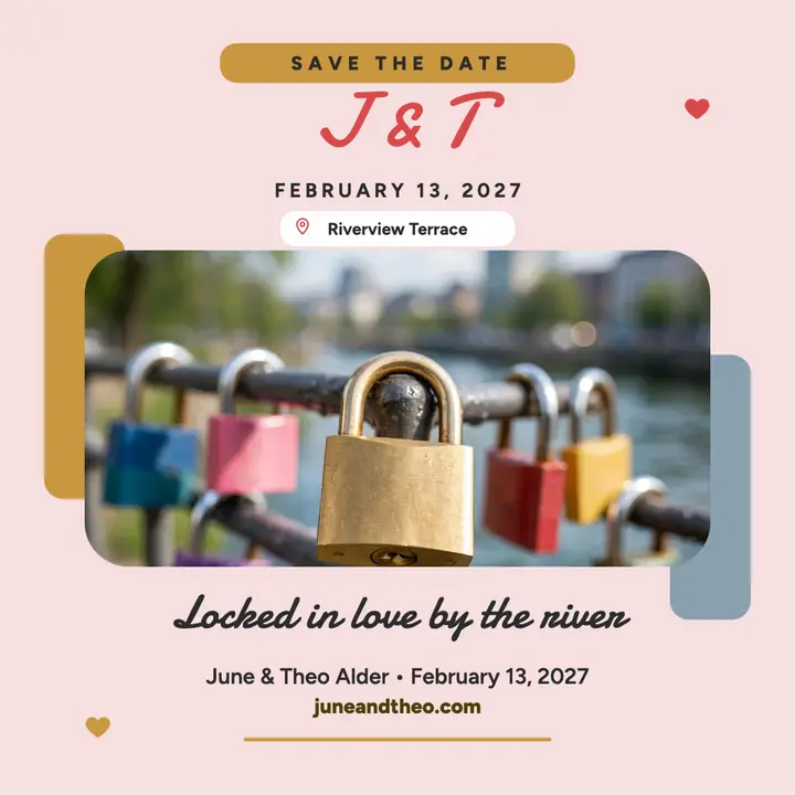 Riverside love-lock save the date post template