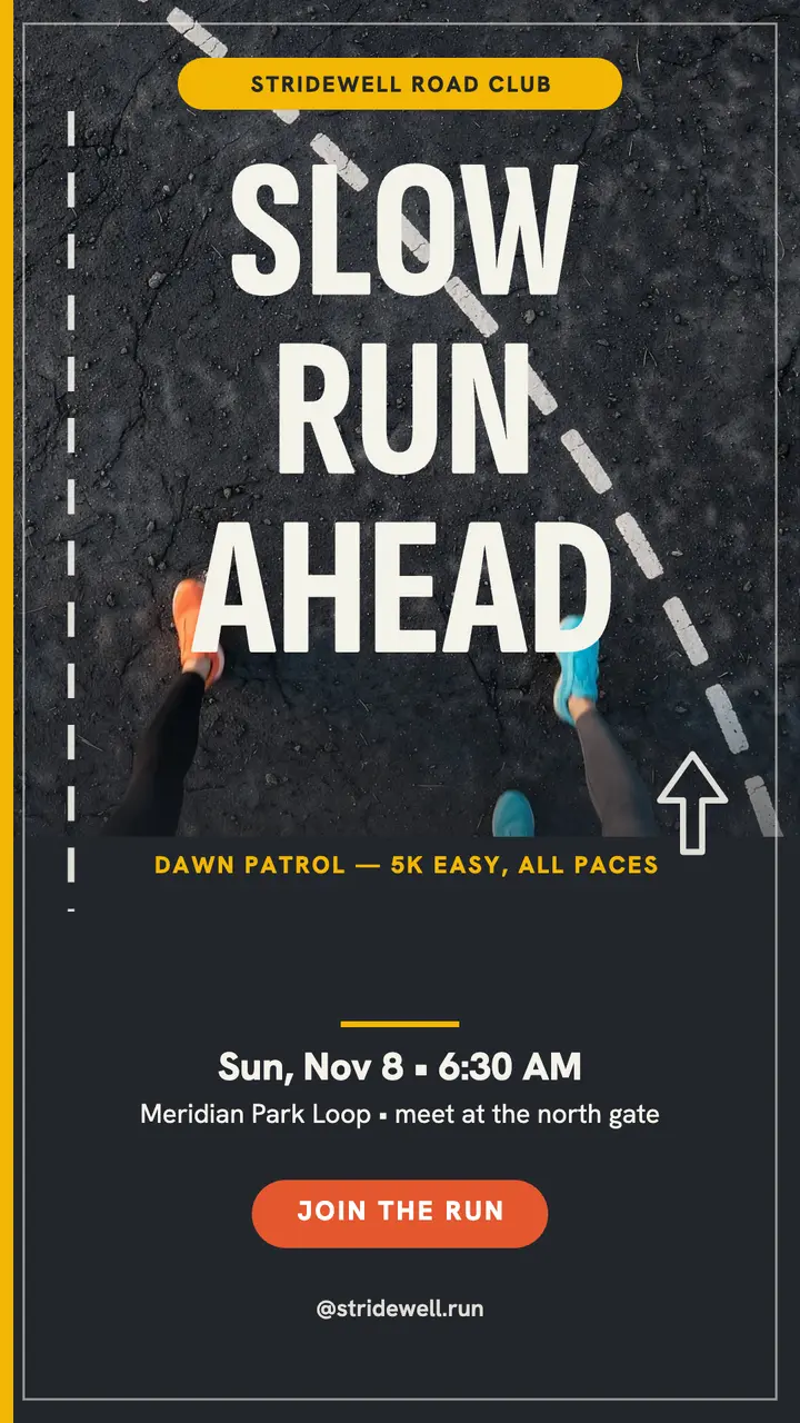 Stridewell dawn road run story template