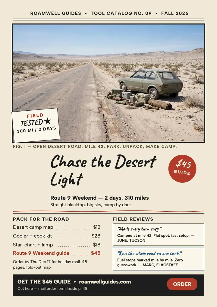 Route 9 Weekend desert road catalog flyer template