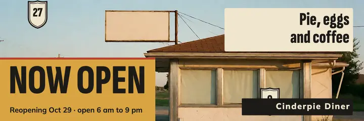 Roadside diner reopening header, Americana: diner reopening header template