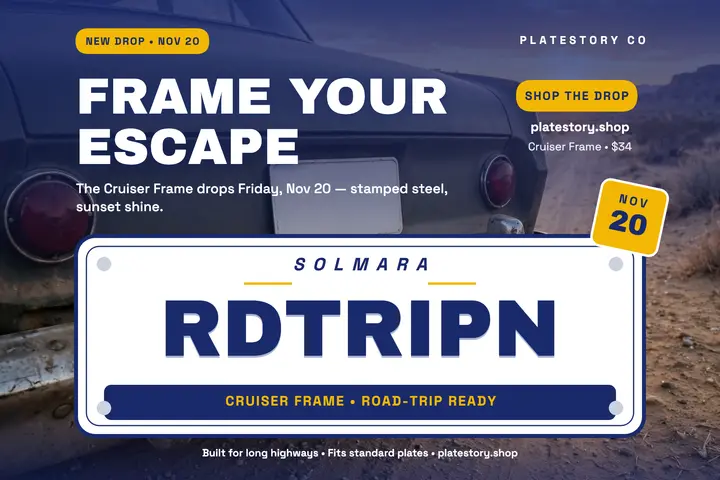 Road trip plate frame drop postcard template