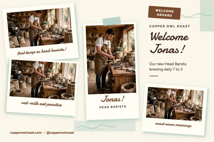 Copper Owl welcome aboard postcard template