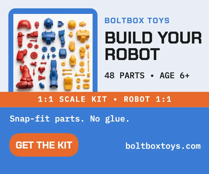 Boltbox robot kit sprue ad: robot toy ad template