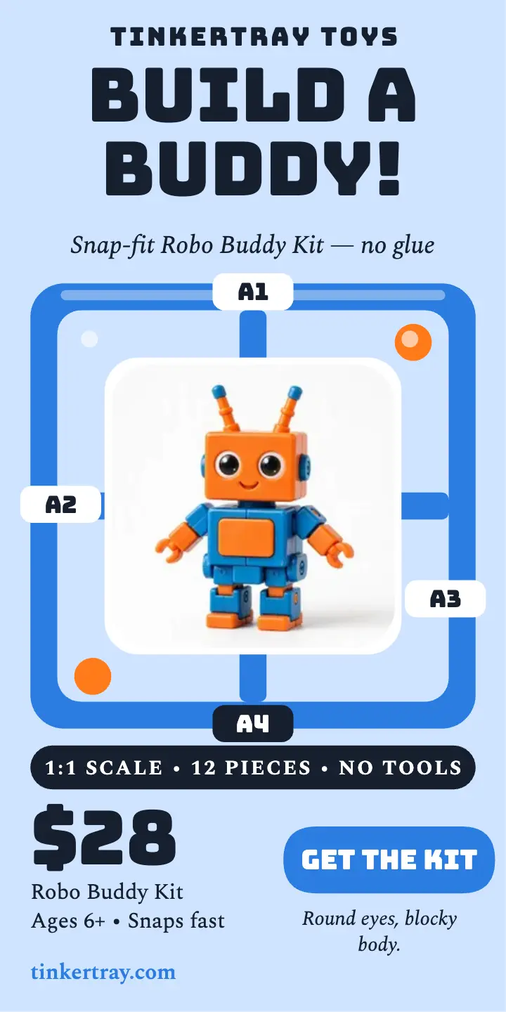 Robo Buddy robot kit half page ad: robot toy kit ad template