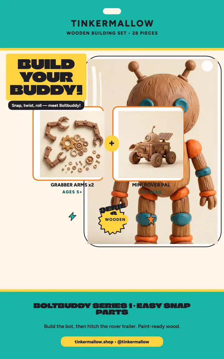 Boltbuddy wooden robot blister card template