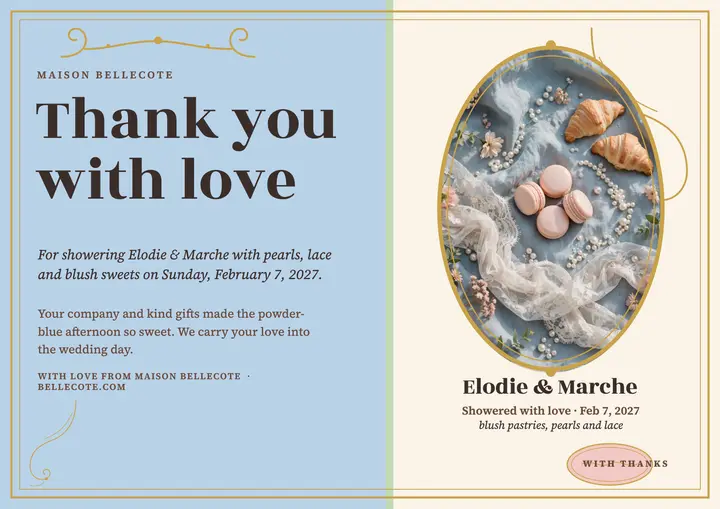 Rococo bridal shower thanks certificate template