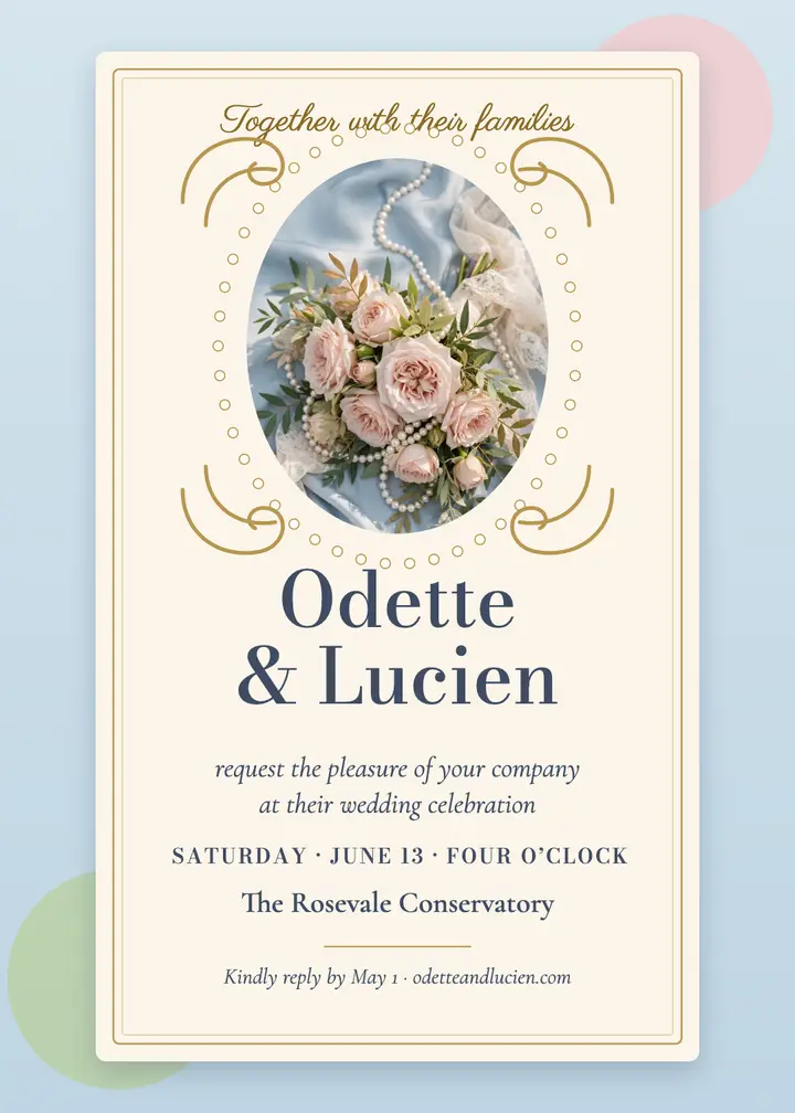 Odette and Lucien rococo wedding invitation template