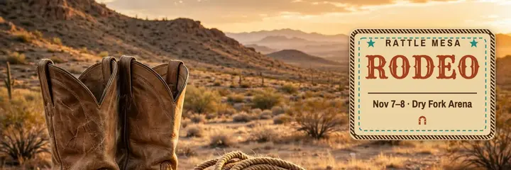 Rattle Mesa rodeo weekend header, western template