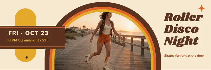 Roller disco night, groovy 70s template