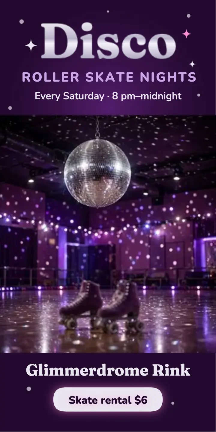 Glimmerdrome roller disco half-page ad template