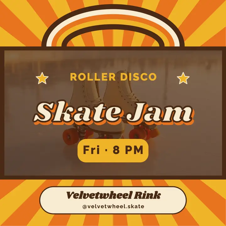 Skate Jam roller disco night post, groovy 70s template