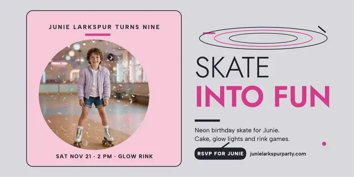 Junie Larkspur roller rink birthday post template