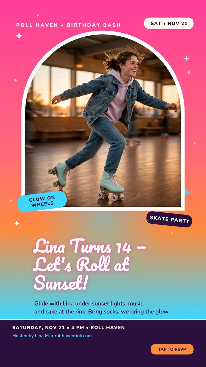 Lina roller rink birthday story template