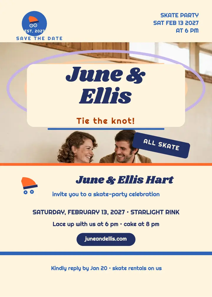 June and Ellis roller rink save the date template