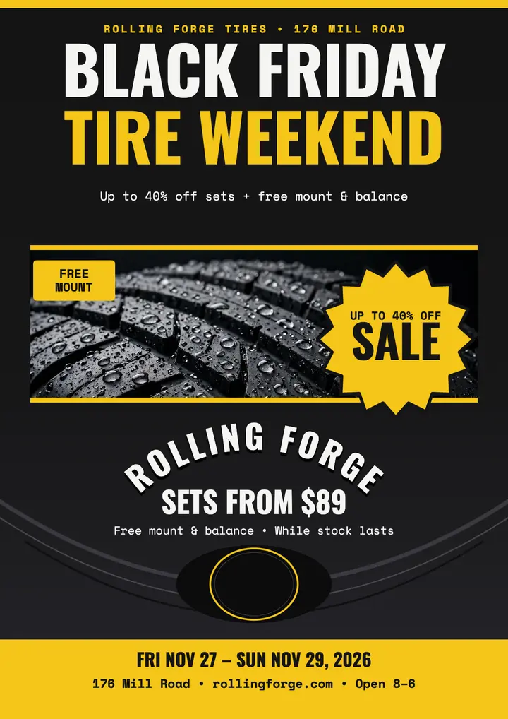 Rolling Forge Black Friday tire flyer: tire sale flyer template