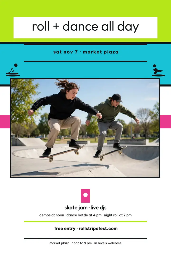Rollstripe Fest skate and dance poster template