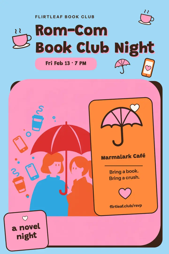 Flirtleaf rom-com book club night poster template
