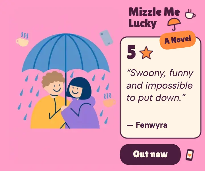 Rom-com novel review ad, medium rectangle template