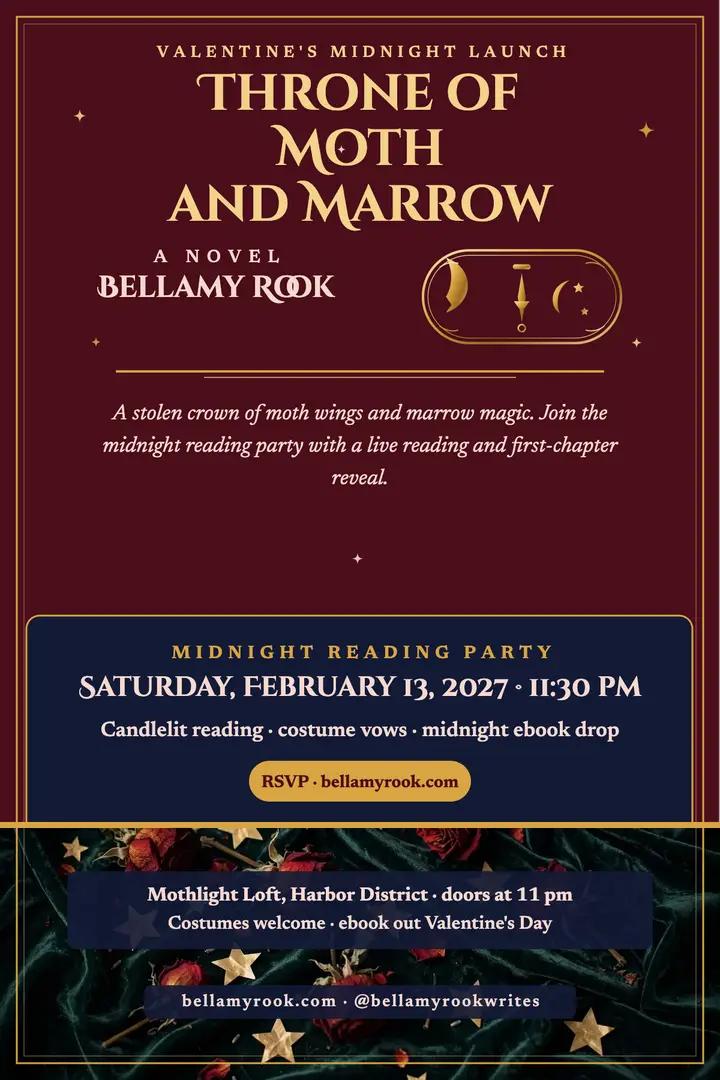 Throne of Moth and Marrow Valentine launch poster template