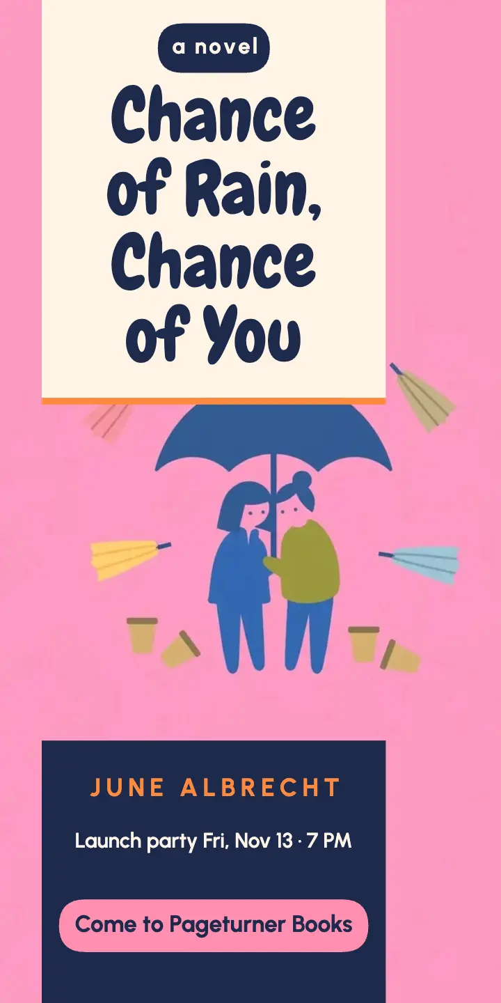 Chance of Rain book launch party half-page ad: book launch ad template