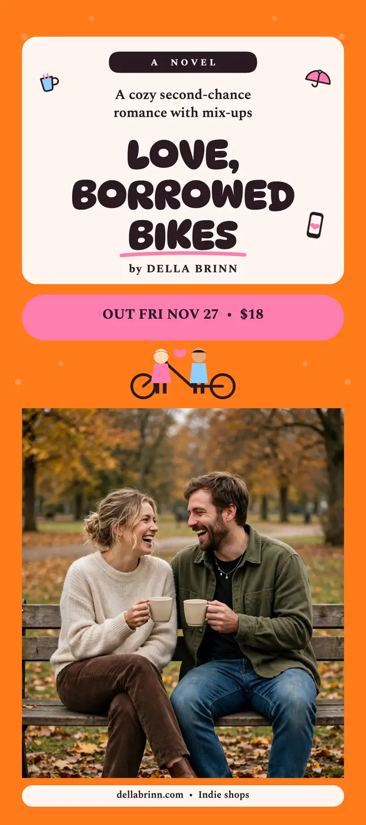 Love Borrowed Bikes novel launch rack card template