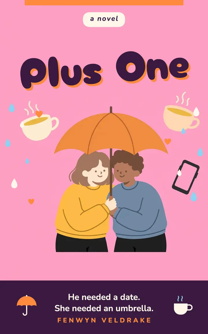 Plus One romcom novella ebook cover, illustrated template