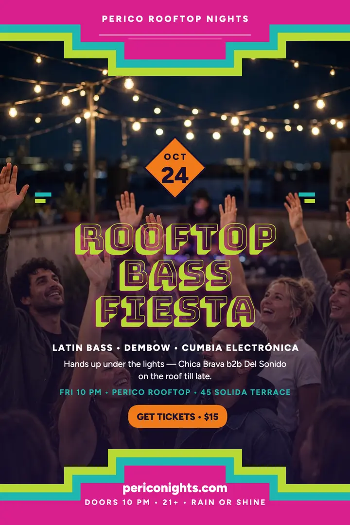 Perico rooftop bass fiesta poster template
