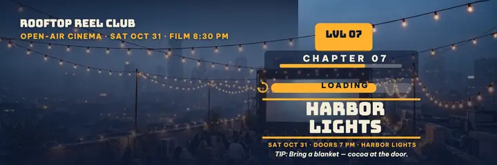 Rooftop Reel Club cinema night loading header template