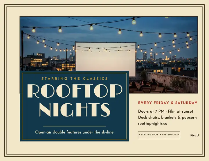 Rooftop Nights open-air cinema lobby card template