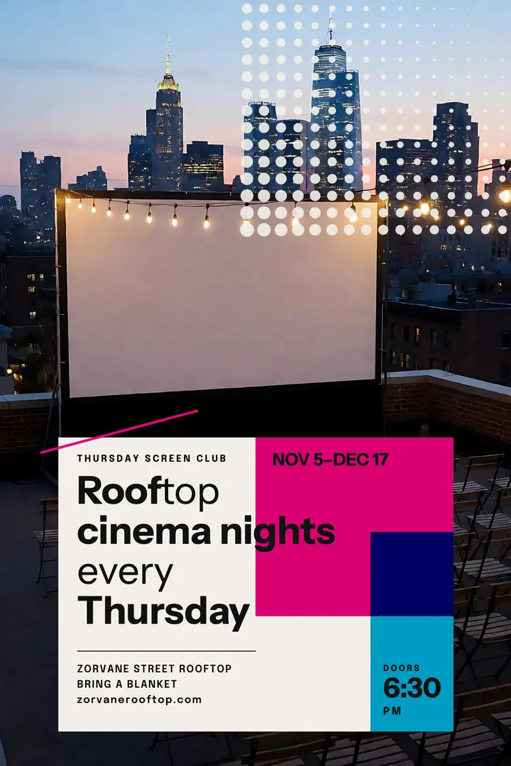 Rooftop cinema nights Swiss poster template