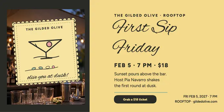 Gilded Olive rooftop cocktail night napkin post template