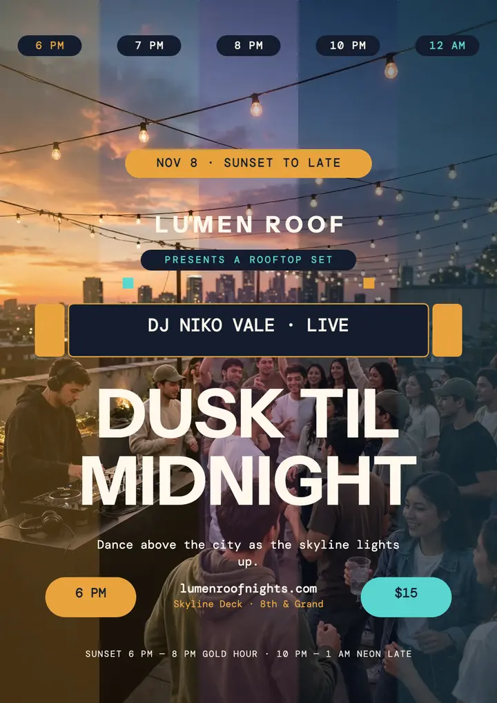 Lumen Roof dusk til midnight flyer template