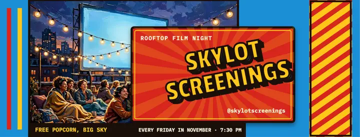 Skylot Screenings rooftop film night cover, painted billboard: rooftop film night facebook cover template