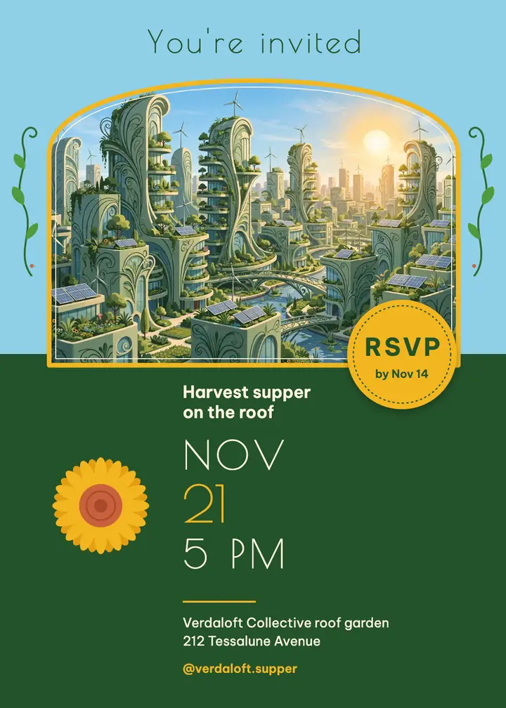 Verdaloft rooftop harvest supper invitation template