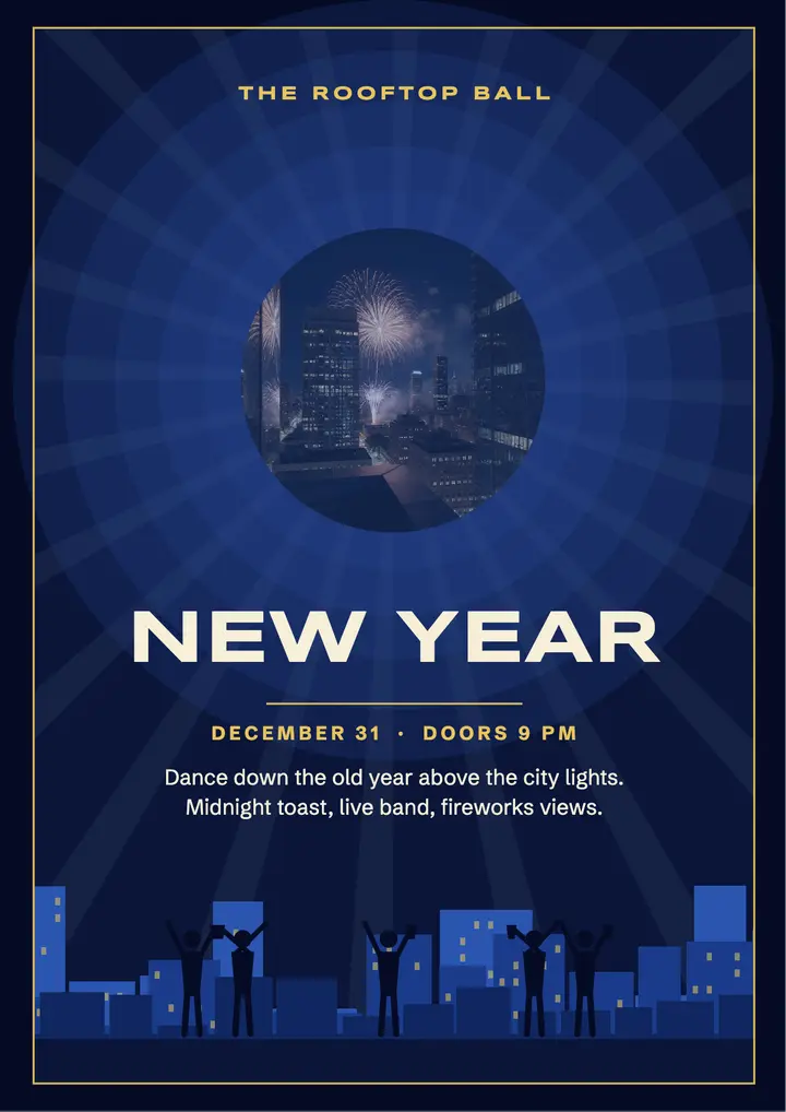 Rooftop ball New Year flyer template