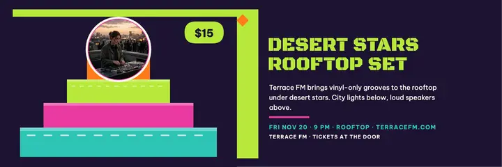 Terrace FM rooftop DJ night header: rooftop dj night header template