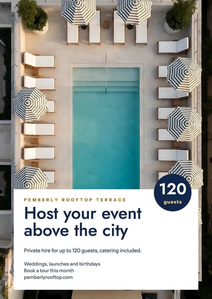 Rooftop terrace event hire flyer template
