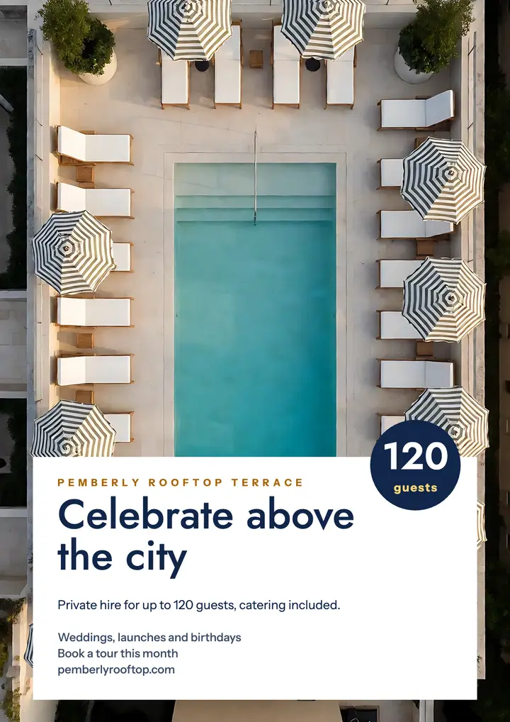 Rooftop terrace event hire flyer template