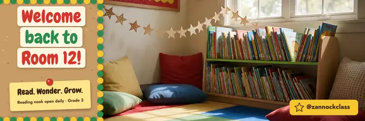 Room 12 welcome back classroom X header, bulletin board: teacher x header template